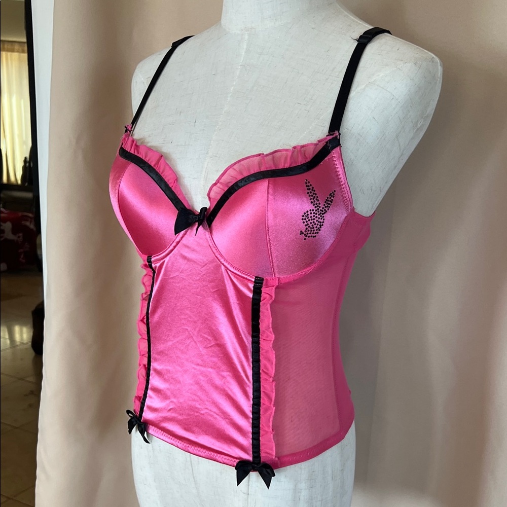 Pink Playboy Y2K Bustier with Black Accents